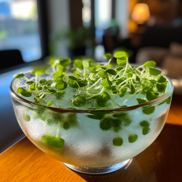 microgreens in an ice bath