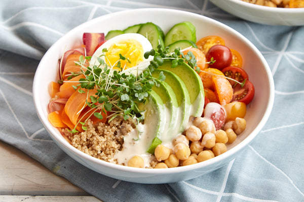 Quinoa Power Bowl made with Jute Gardens Micro Broccoli and Tahini Dressing